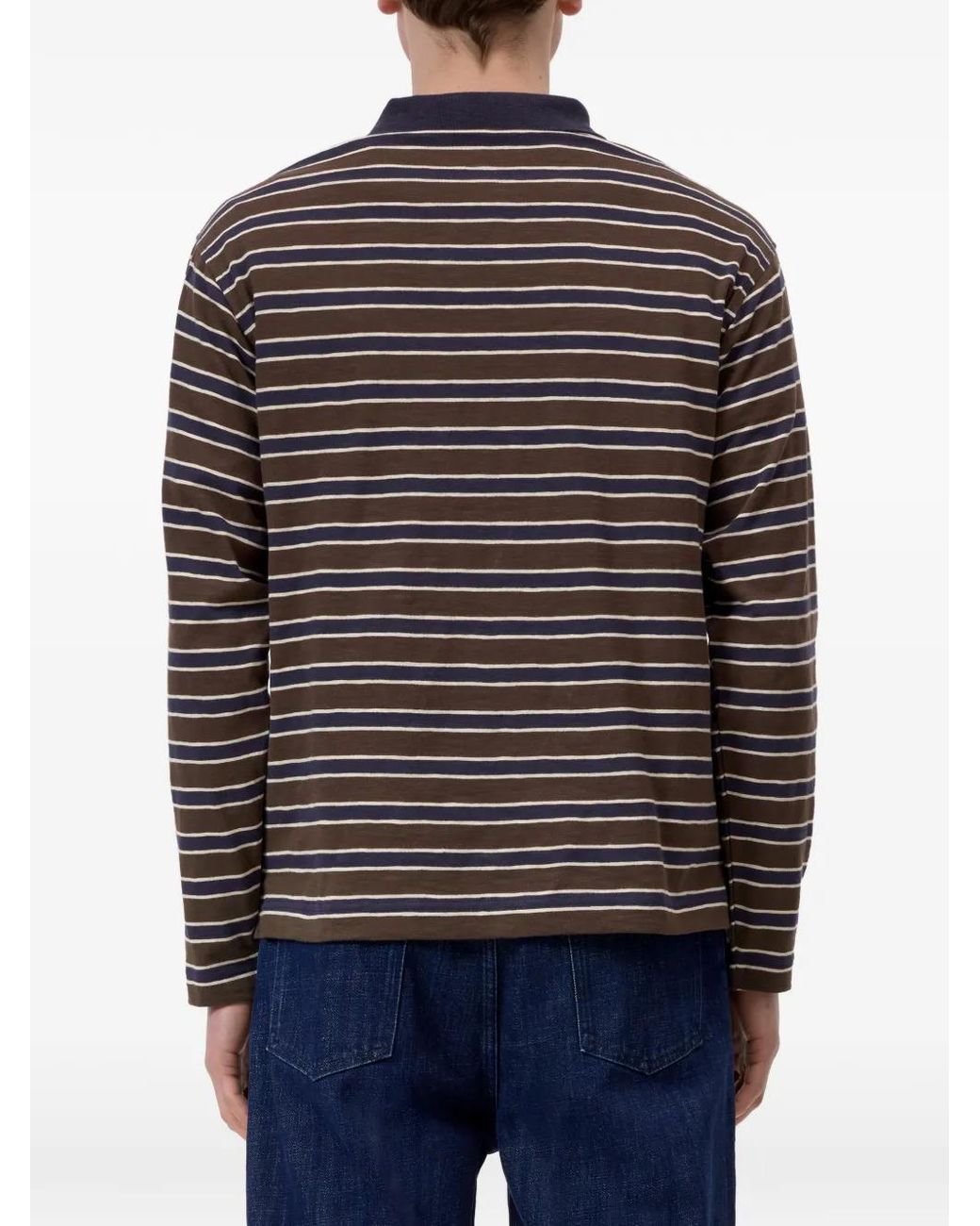 Closed Brown Striped Long-Sleeve Polo Shirt for men