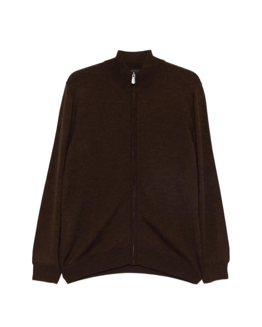 Alberto Gozzi Brown Zip-Fastening Wool Sweater for men