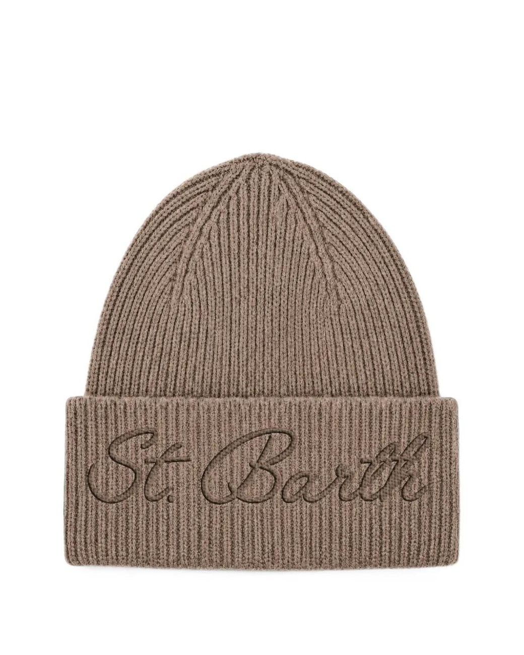 Mc2 Saint Barth Brown Logo-Embroidered Ribbed-Knit Beanie Hat