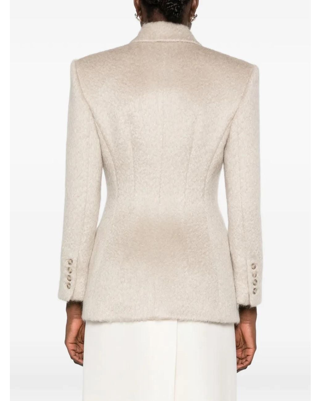 Magda Butrym White Double-Breasted Padded-Shoulder Jacket