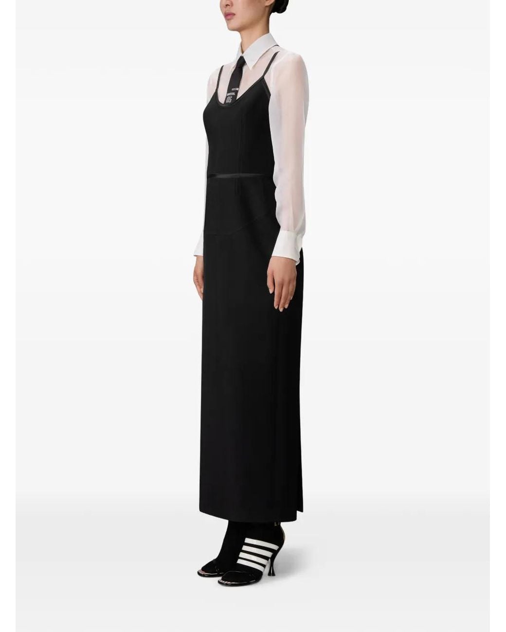 Thom Browne Black Satin-Detail Tipped Maxi Dress