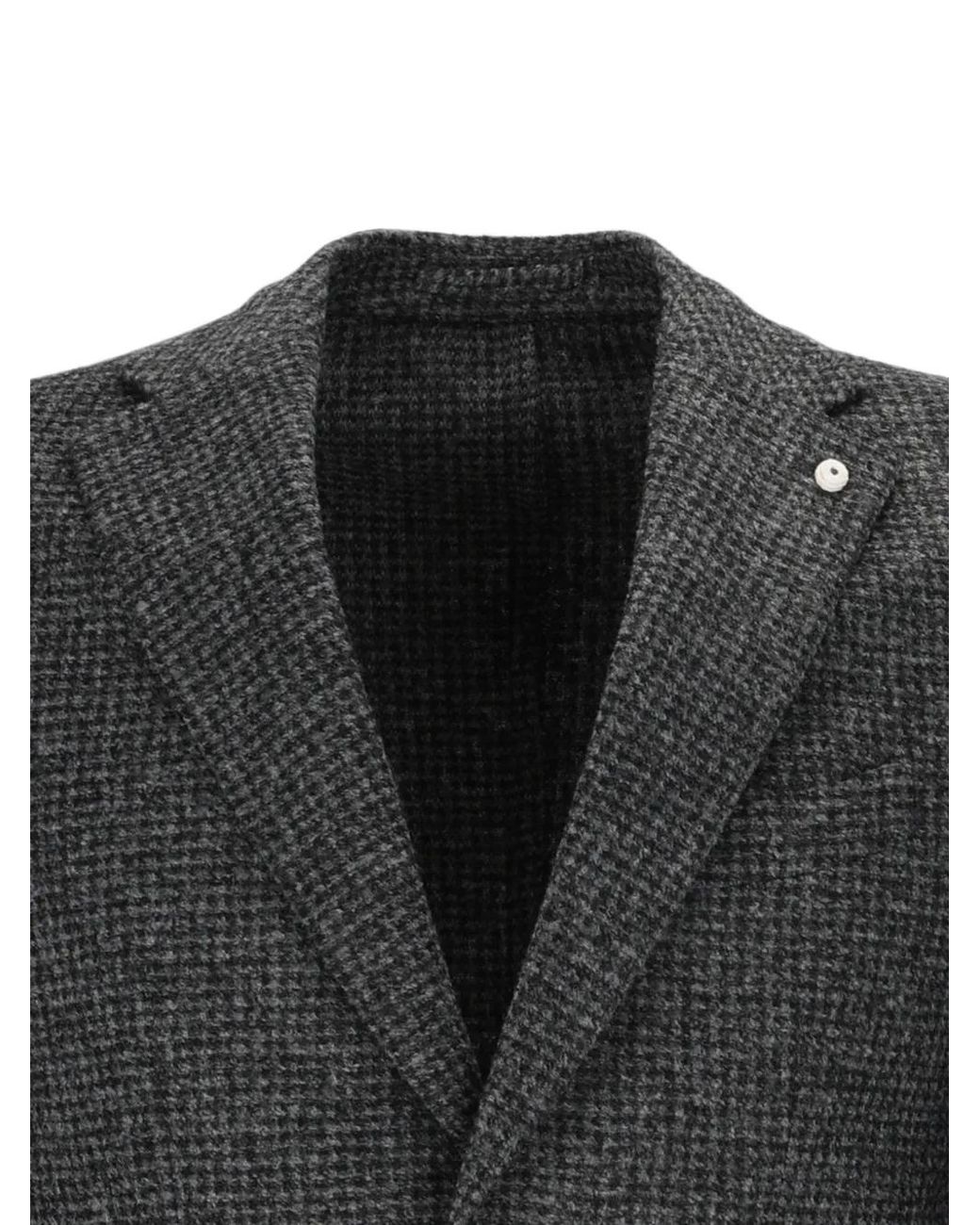 Brando Black Houndstooth-Pattern Single-Breasted Blazer for men