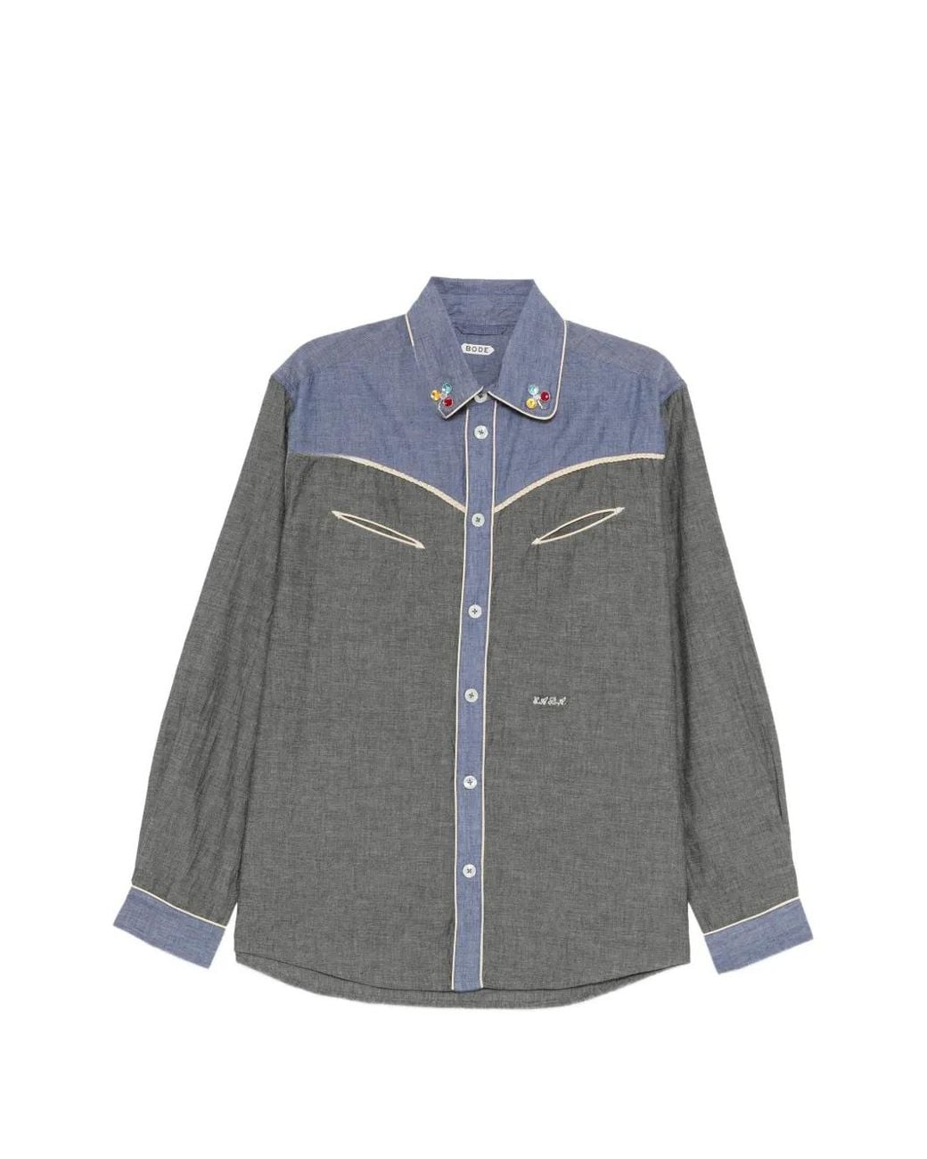 Bode Gray Braid Chambray Shirt for men
