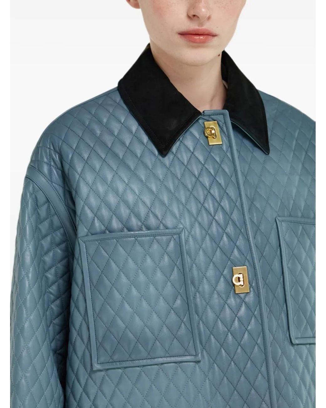 Ferragamo Blue Quilted Nappa Blouson