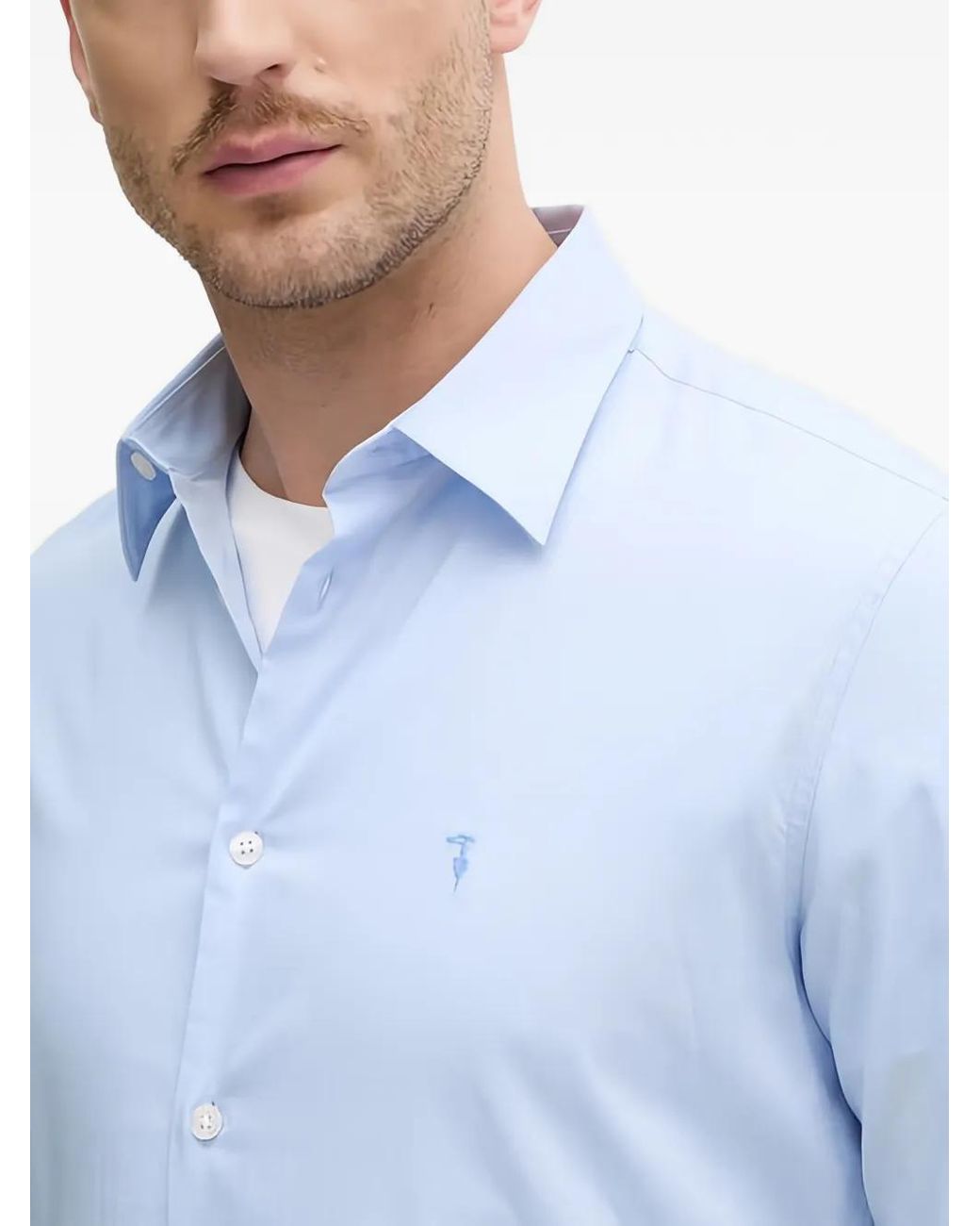 Trussardi Blue Slim-Fit Buttoned Embroidered Shirt for men