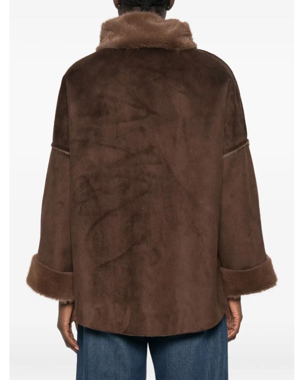 Collection Privée Brown Shearling-Trim Panelled Coat