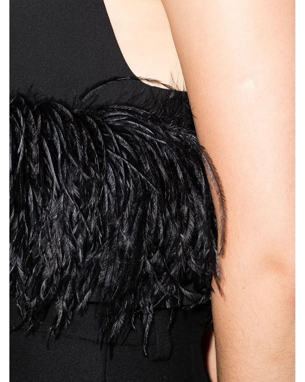16Arlington Black Poppy Feather-Embellished Cropped Top