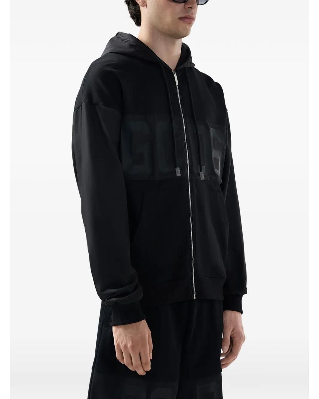 Gcds Black Logo-Detail Zip-Up Cotton Hoodie for men