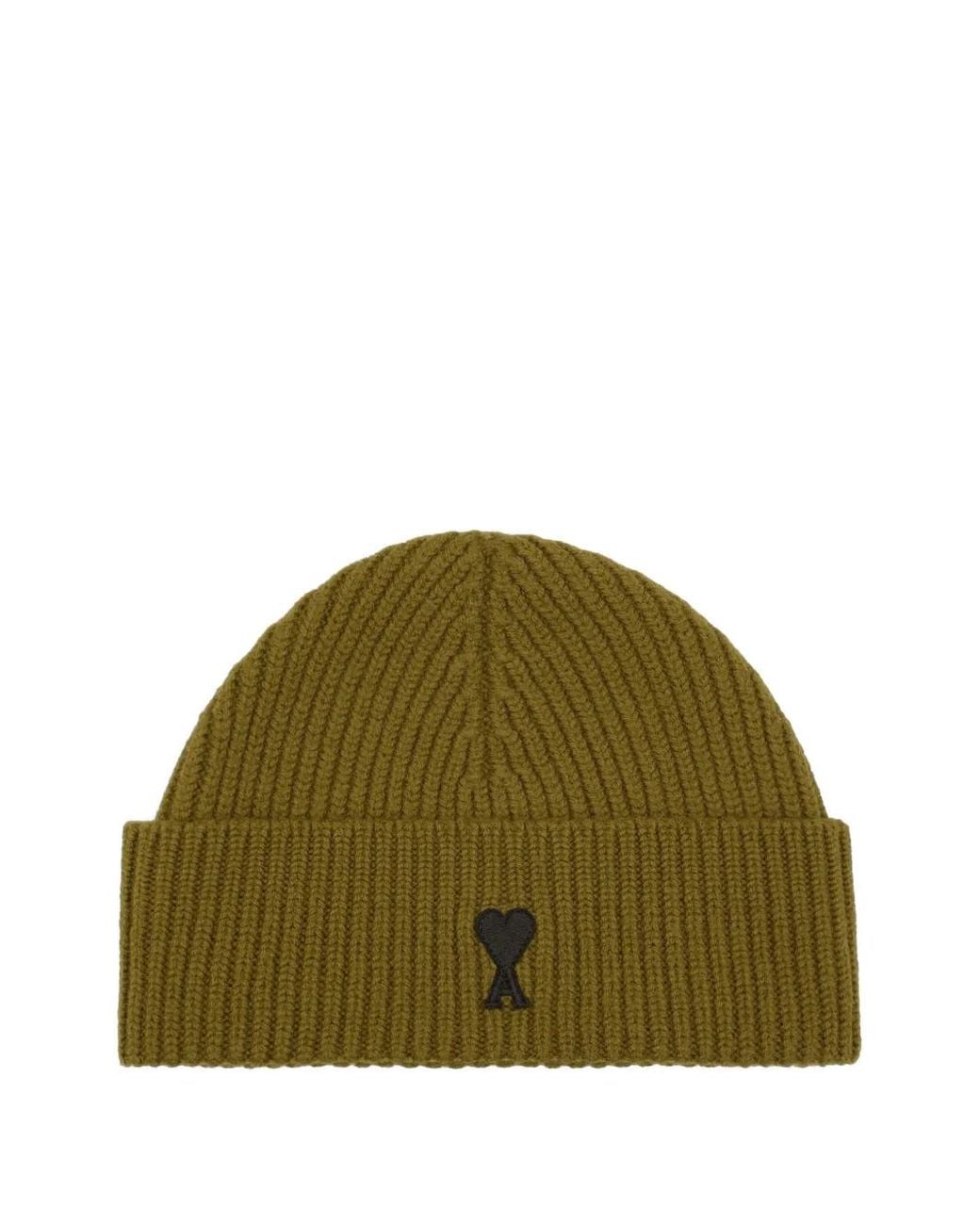 AMI Green Ami De Coeur Wool Beanie