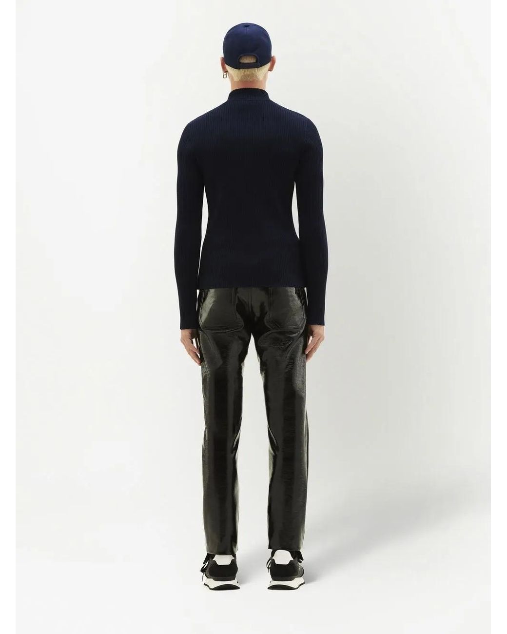 Courreges Blue Rib-Knit Mock-Neck Jumper for men