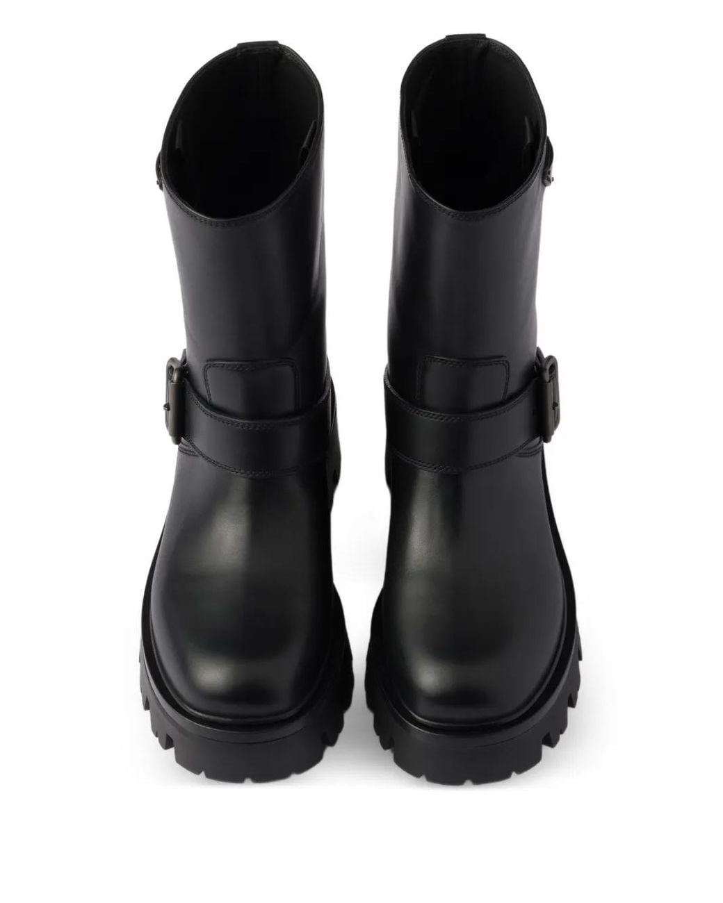Prada Black Schnallenverschluss-Stiefel Mit Profilsohle