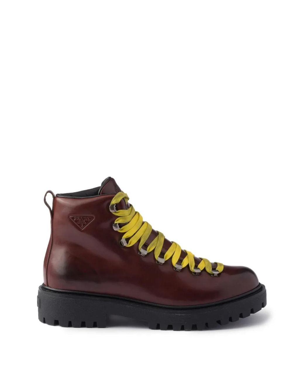 Prada Brown Antiqued Leather Lace-Up Ankle Boots for men