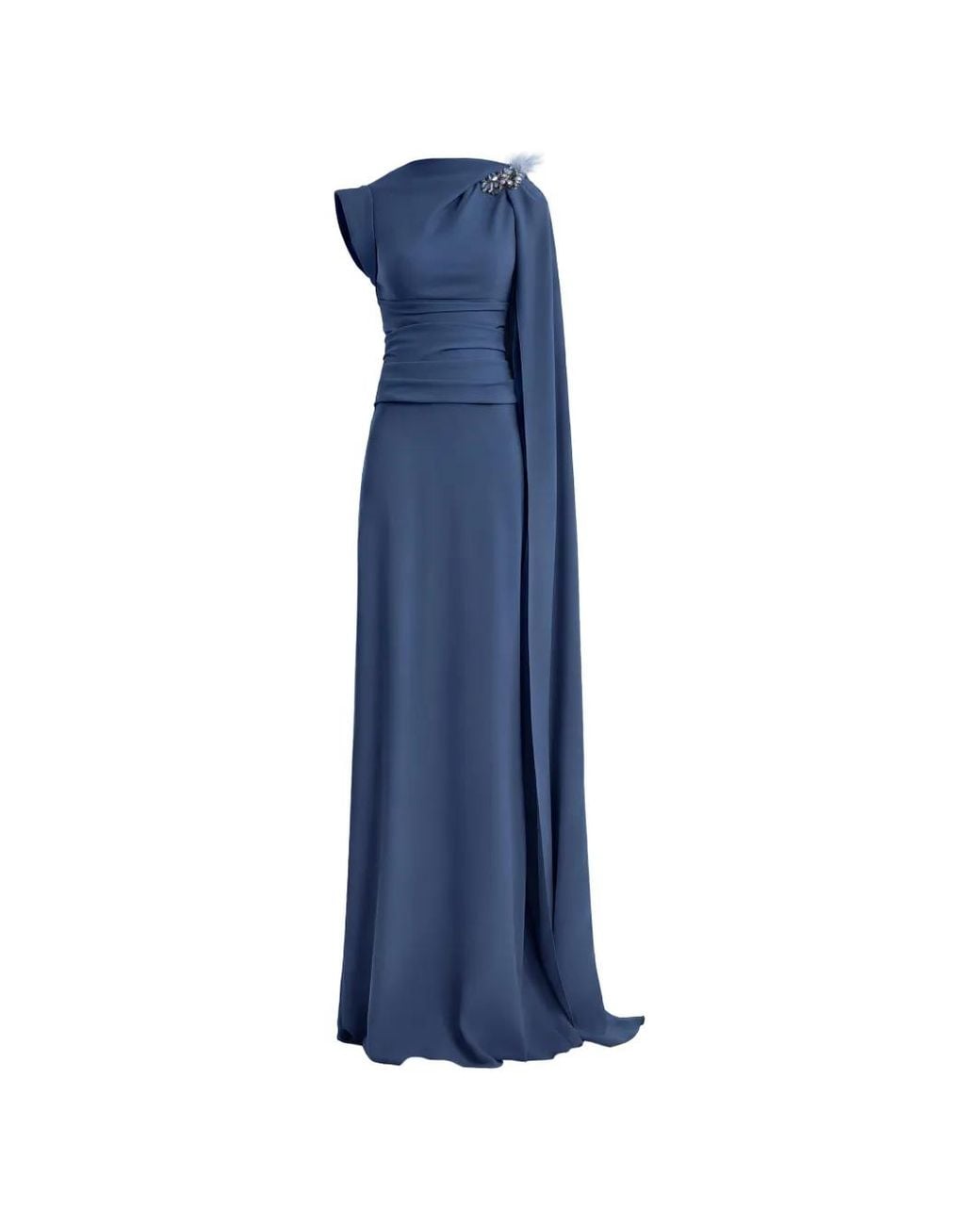 Gemy Maalouf Blue Feather-Embellished Draped-Detail Dress