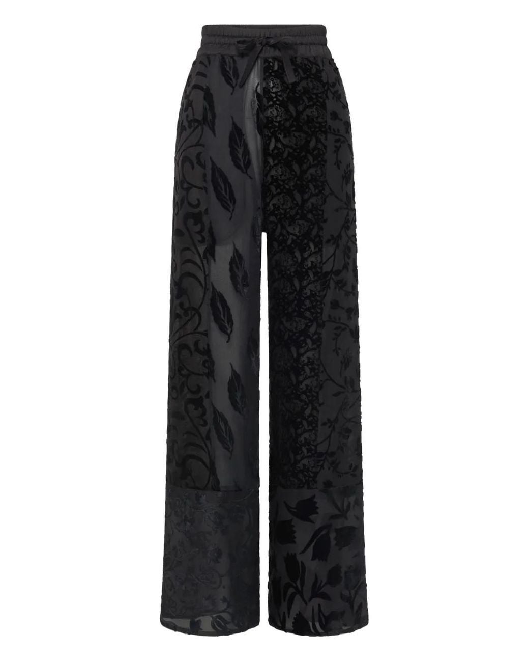 MARINE SERRE Black Floral-Patterned Drawstring Trousers
