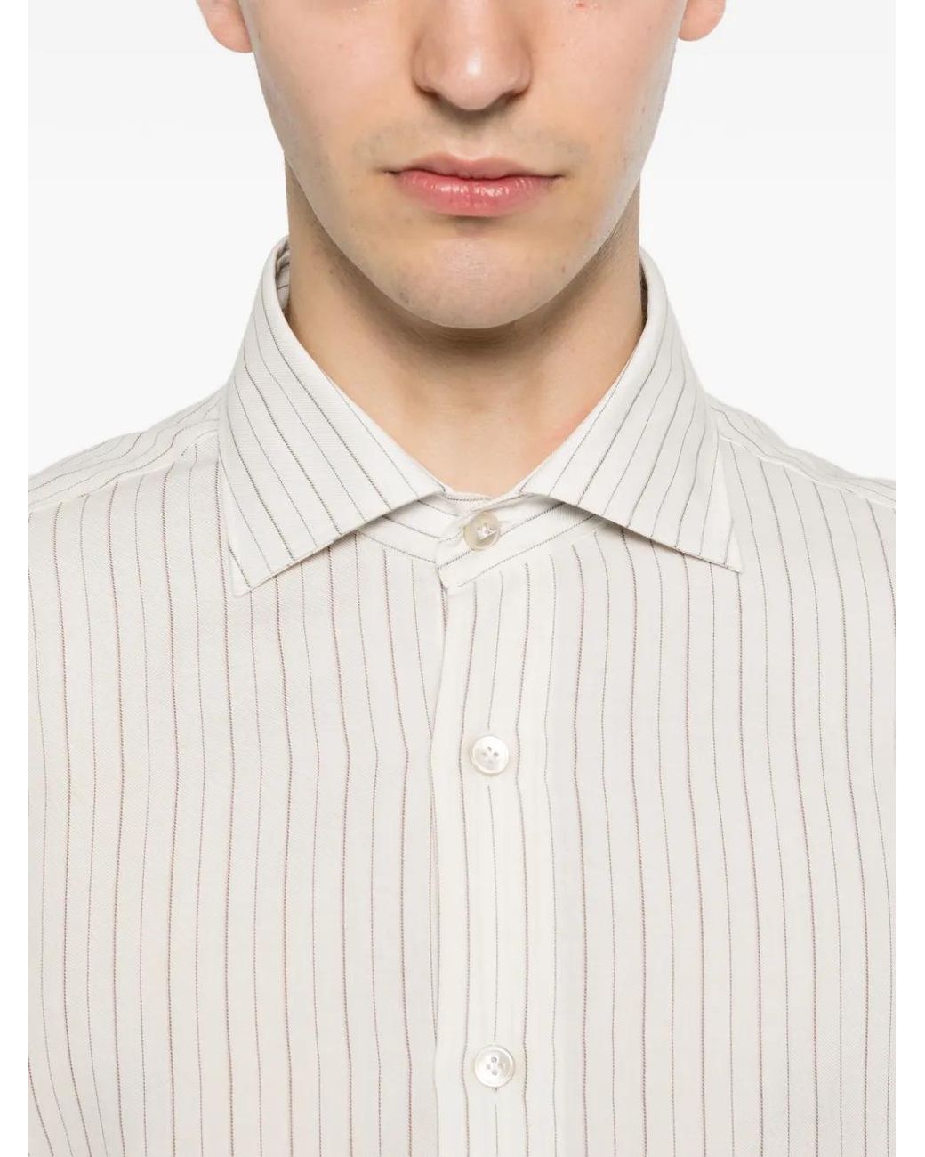 Eleventy White Stripe Long-Sleeve Shirt for men