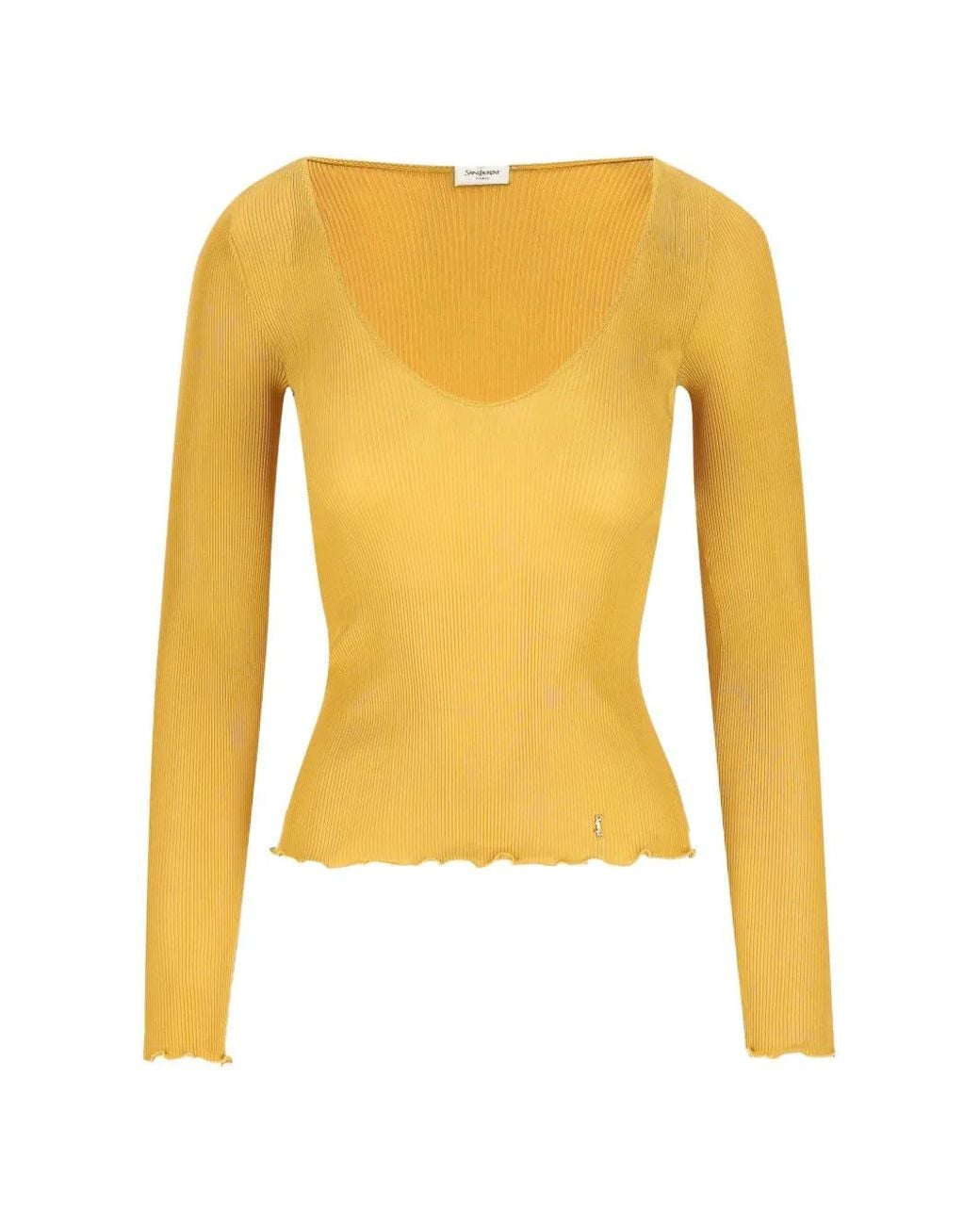 Saint Laurent Yellow Cassandre V-Neck Top
