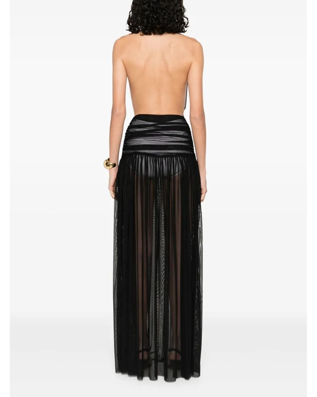 Norma Kamali Black Halterneck Shirred Maxi Dress