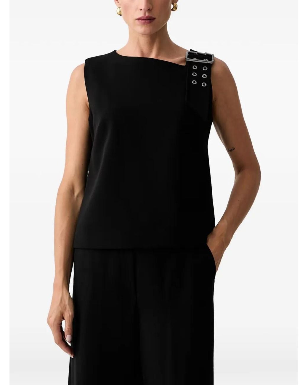 Trussardi Black Buckle-Detail Sleeveless Top