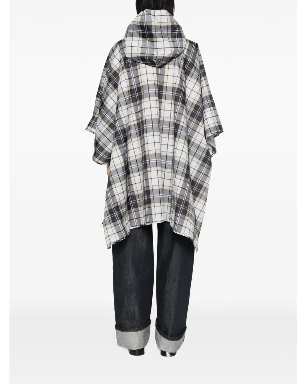 Barbour Gray Tartan-Print Hooded Poncho