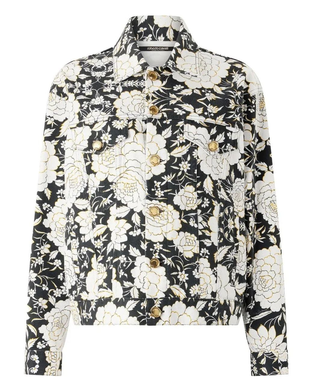Roberto Cavalli White Floral Print Denim Jacket