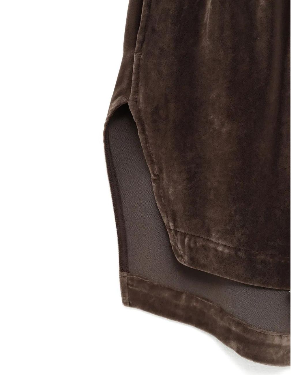 Rick Owens Brown Velvet Side-Split Shorts