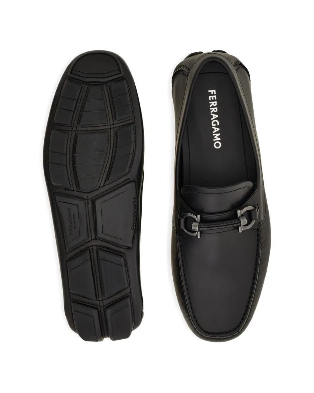 Ferragamo Black Gancini Ornament Driver Loafers for men