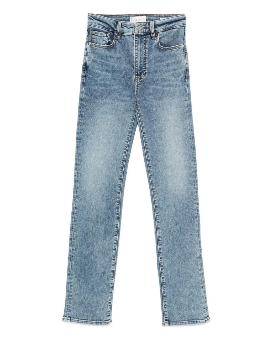 FRAME Blue Faded-Effect Straight-Leg Jeans