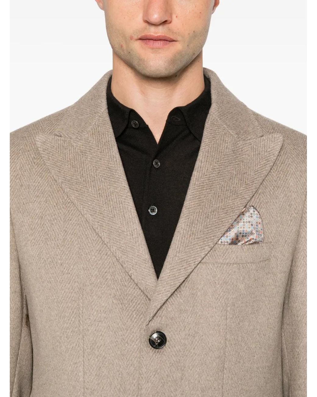 SERGIO MORETTI FIRENZE Natural Herringbone Single-Breasted Coat for men