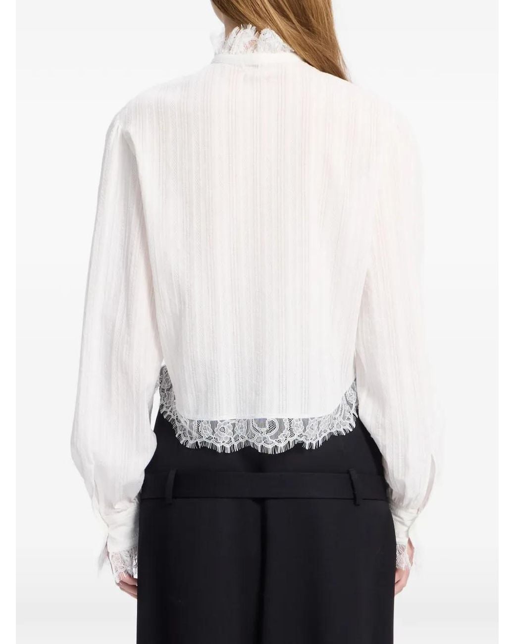 Ann Demeulemeester White Lace-Trim Ruffled Blouse