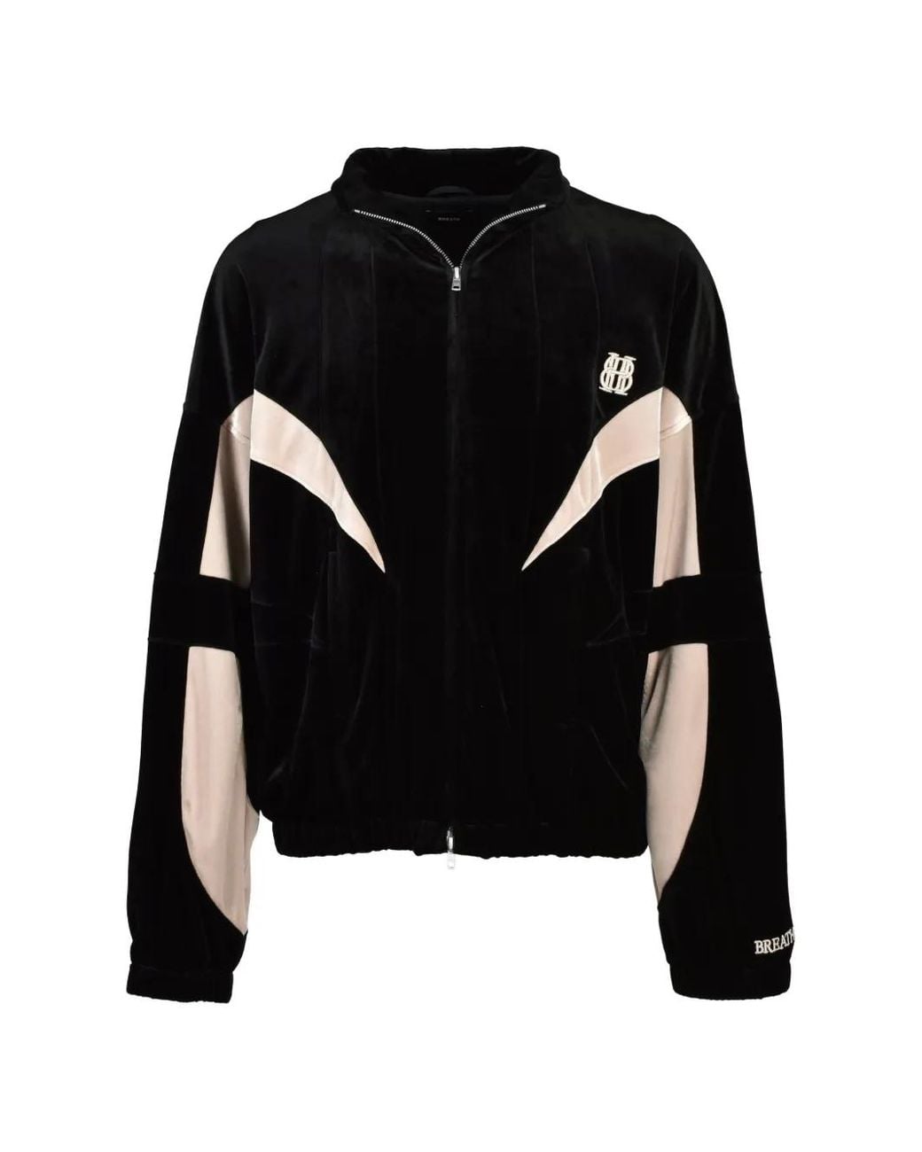 BREATH Black Embroidered-Logo Velour Jacket for men