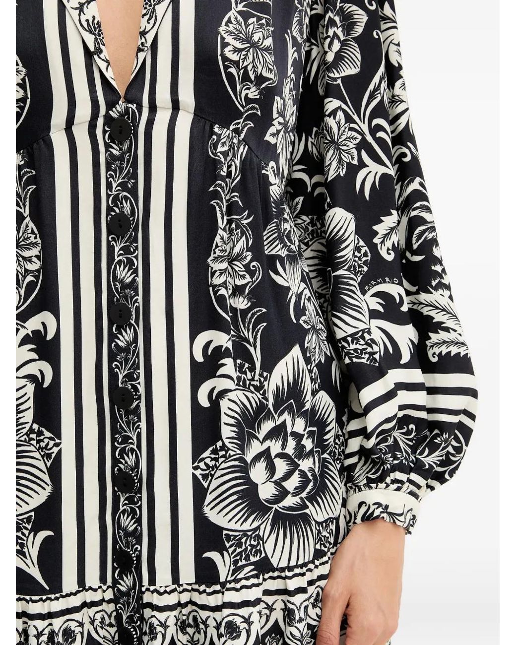 FARM Rio Lisbon Floral Puff-Sleeve Mini Dress in Black | Lyst