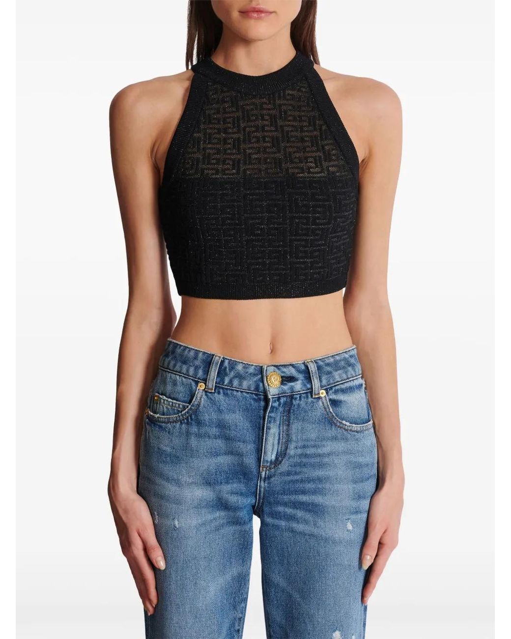 Balmain Pb Labyrinth Knit Top in het Black