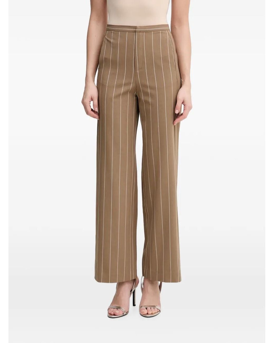 Benetton Natural Pantalon Ample À Fines Rayures