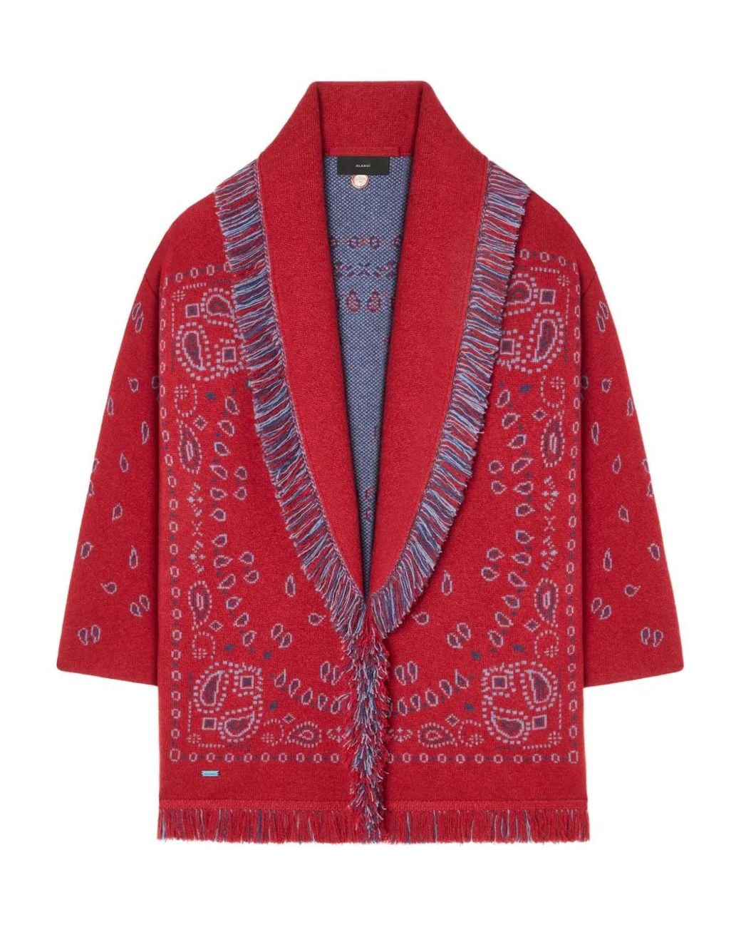 Alanui Red Bandana-Jacquard Fringe Cardigan