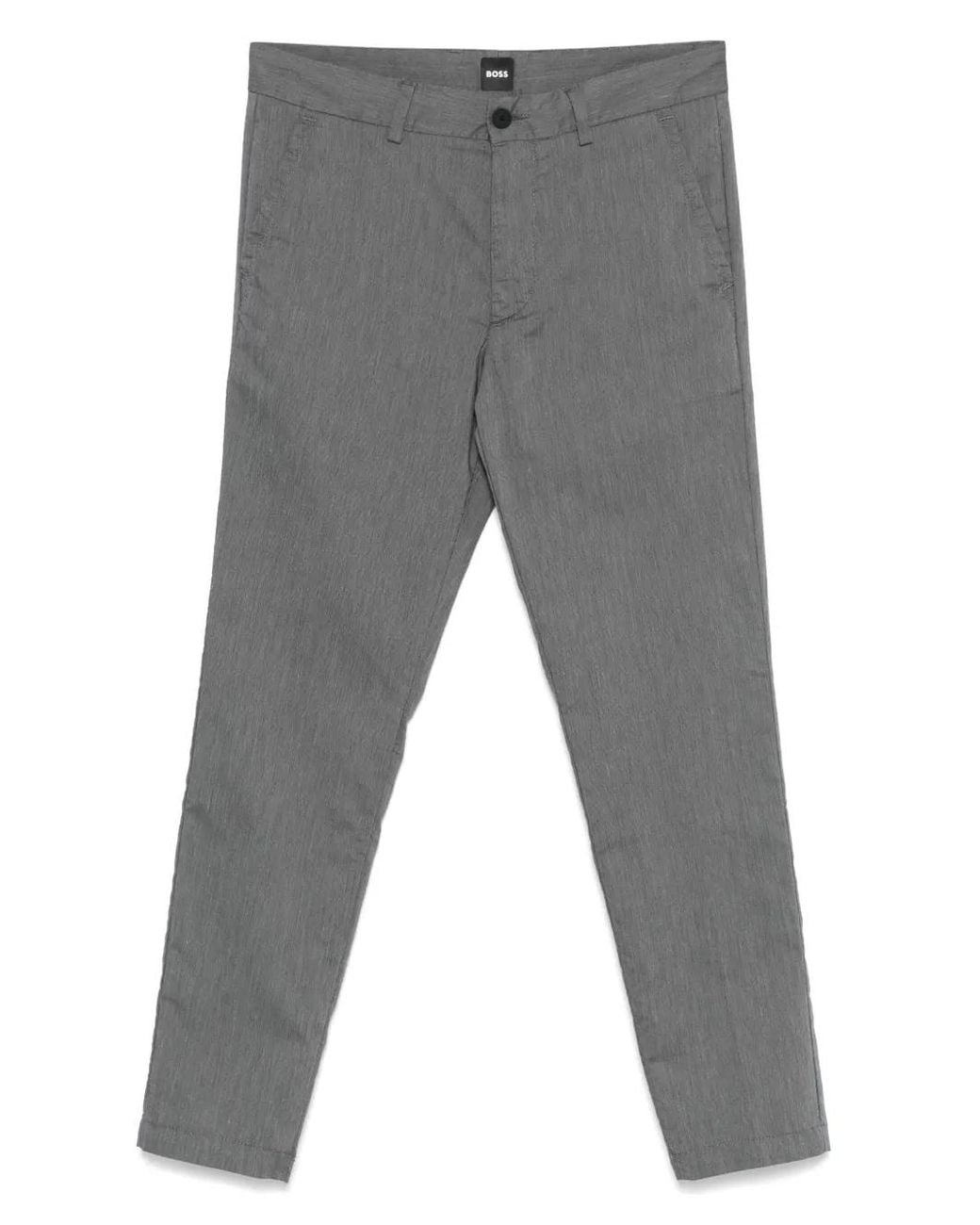 Boss Gray Stretch-Cotton Trousers for men