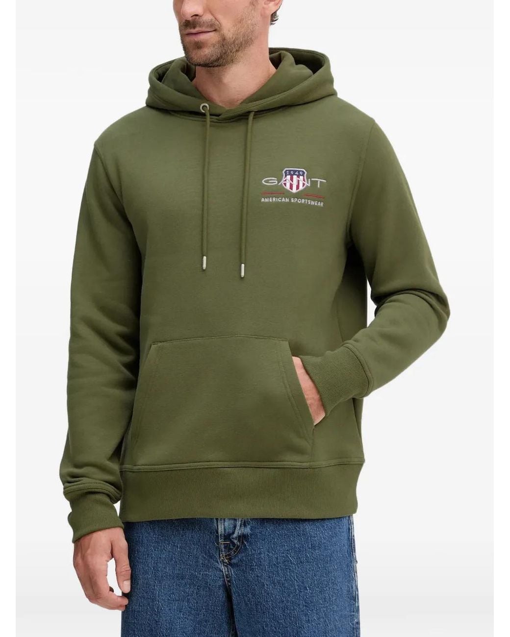 Gant Green Embroidered-Logo Hoodie for men