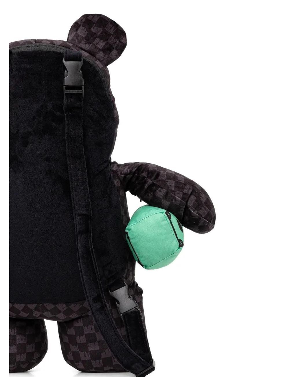 Sprayground White Checked-Pattern Bear-Shape Backpack