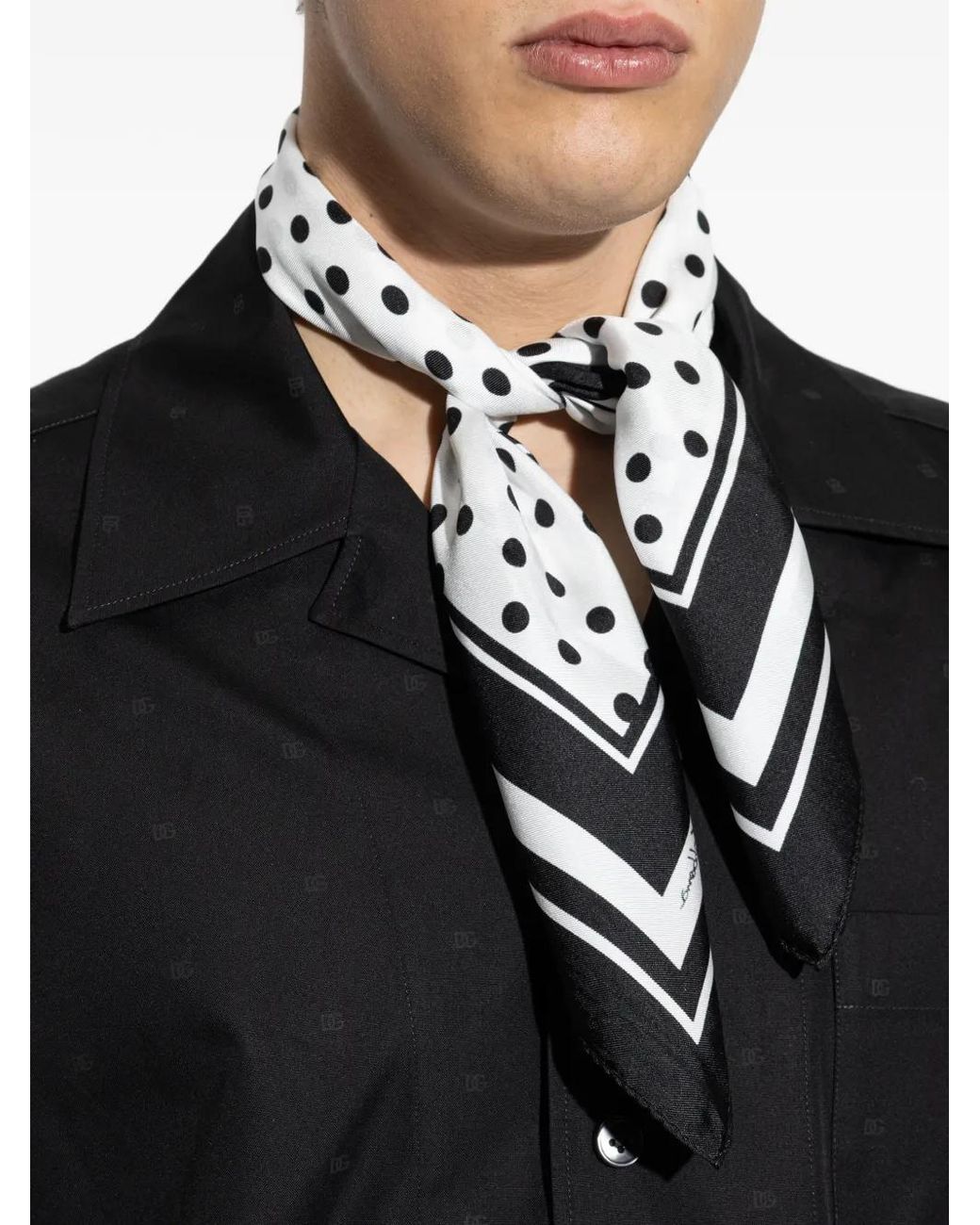 Dolce & Gabbana Black Polka-Dot Silk Scarf for men