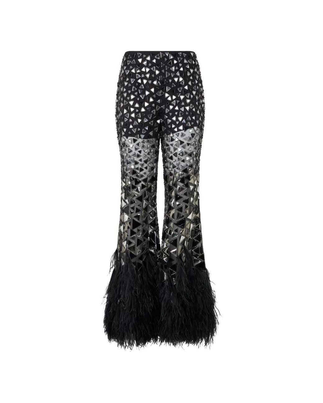 Alberta Ferretti Black Feather-Trim Embellished Trousers