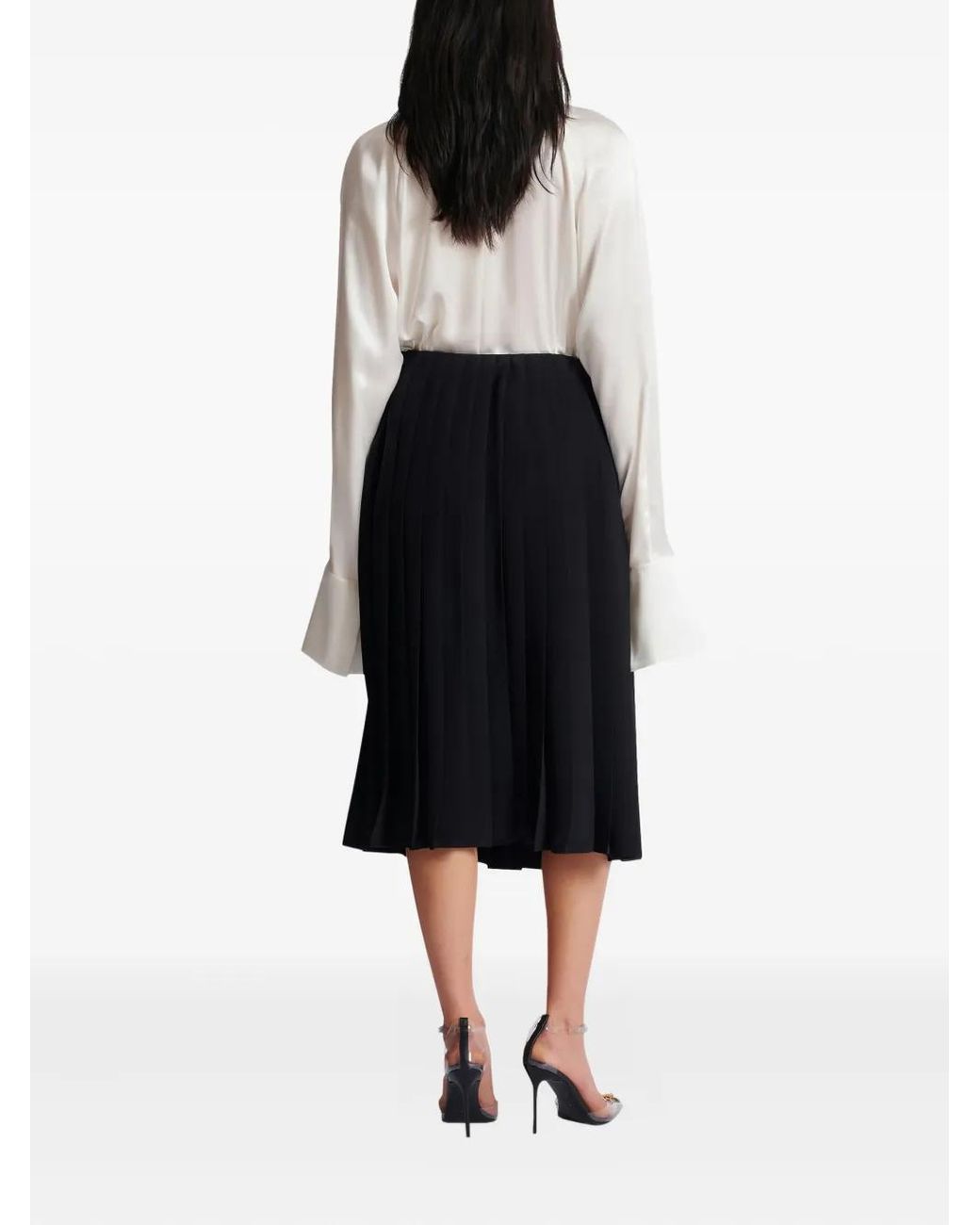 Balmain Black Pleated Chain-Embellished Skirt
