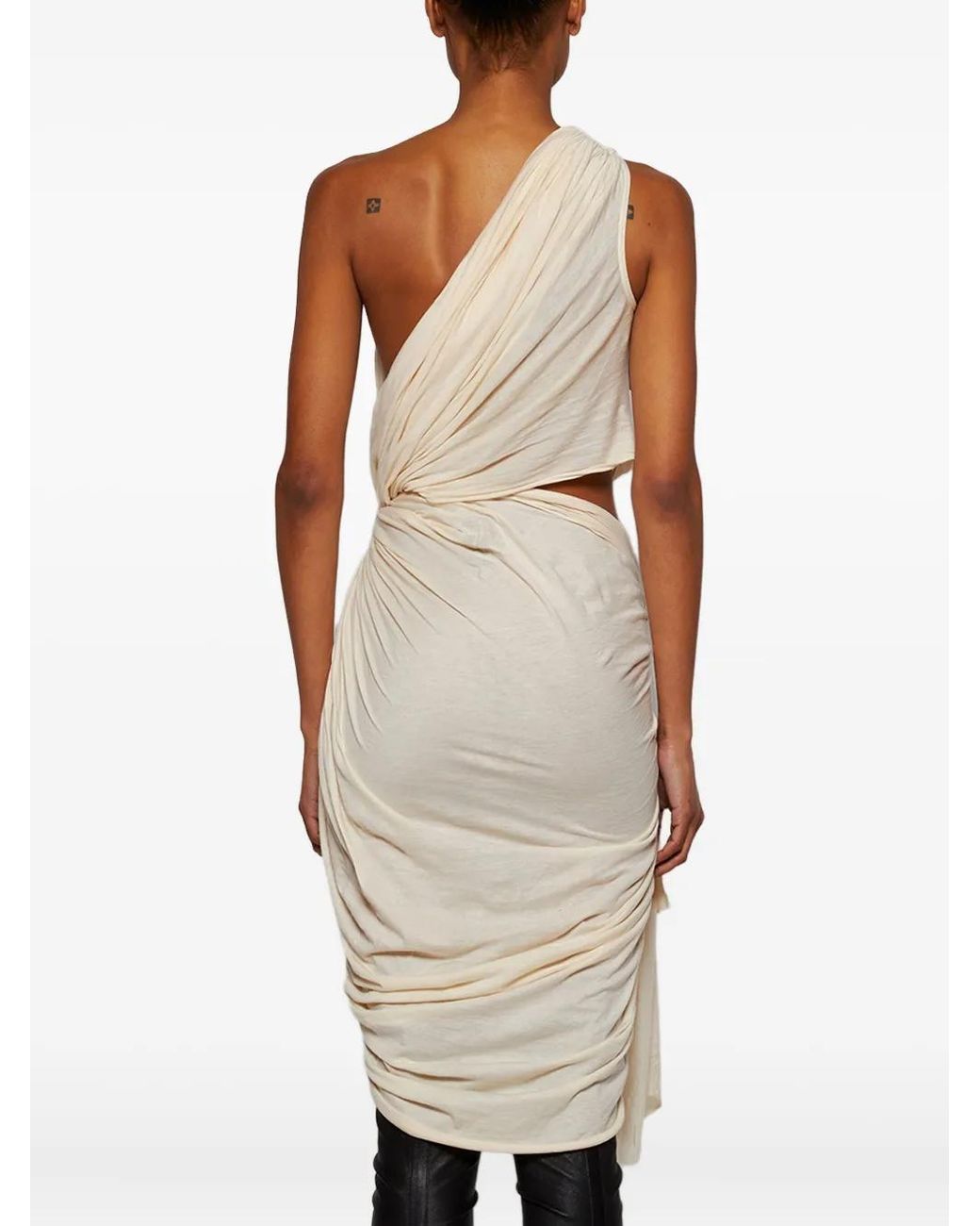 Rick Owens Natural Fog Asymmetric Draped Dress