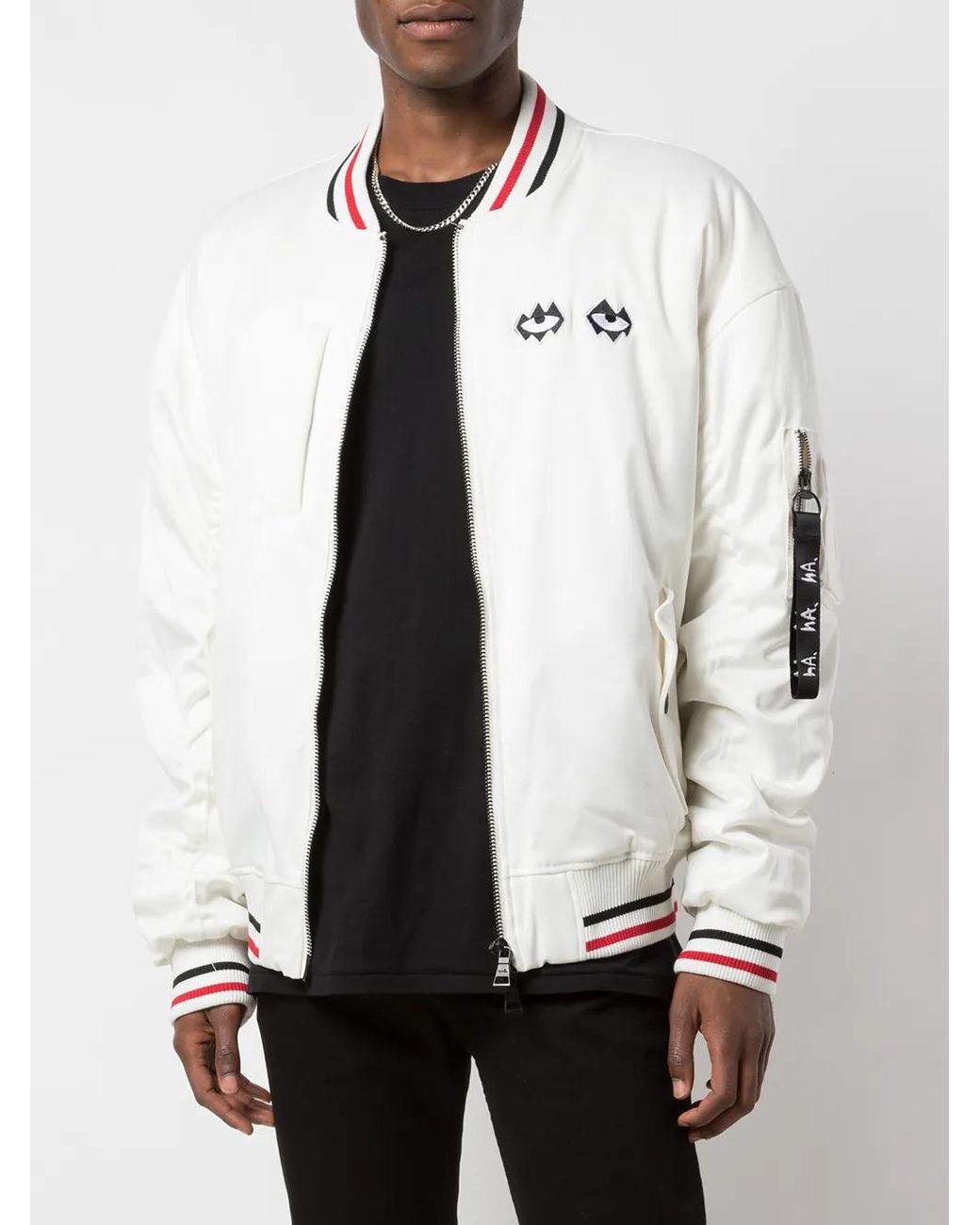 Haculla White Embroidered Bomber Jacket for men
