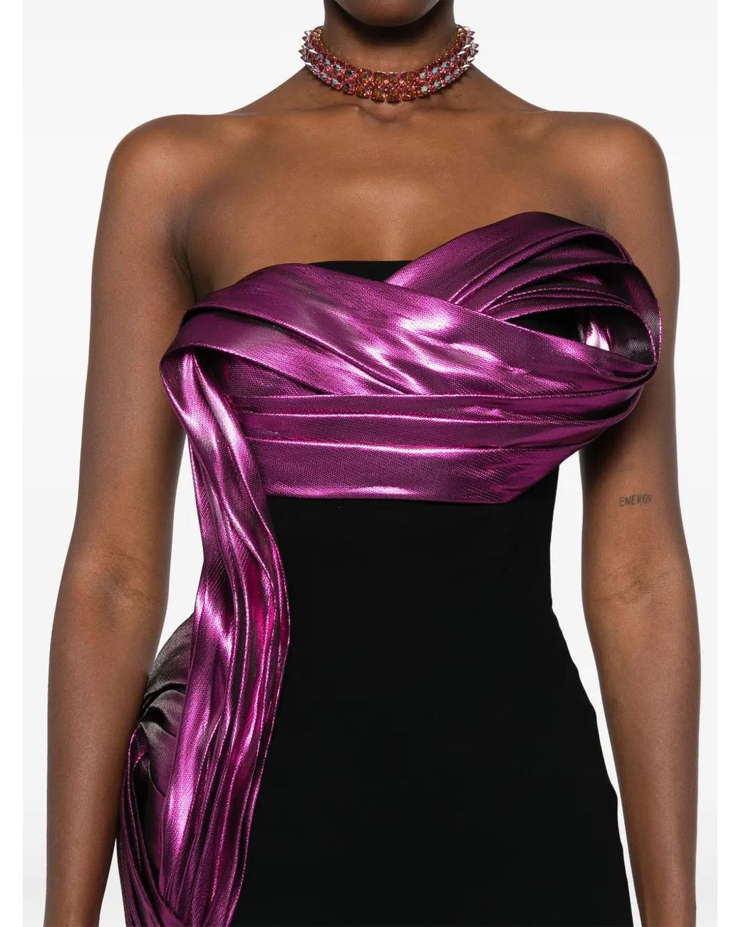Gaby Charbachy Purple Metallic-Effect Mermaid Gown