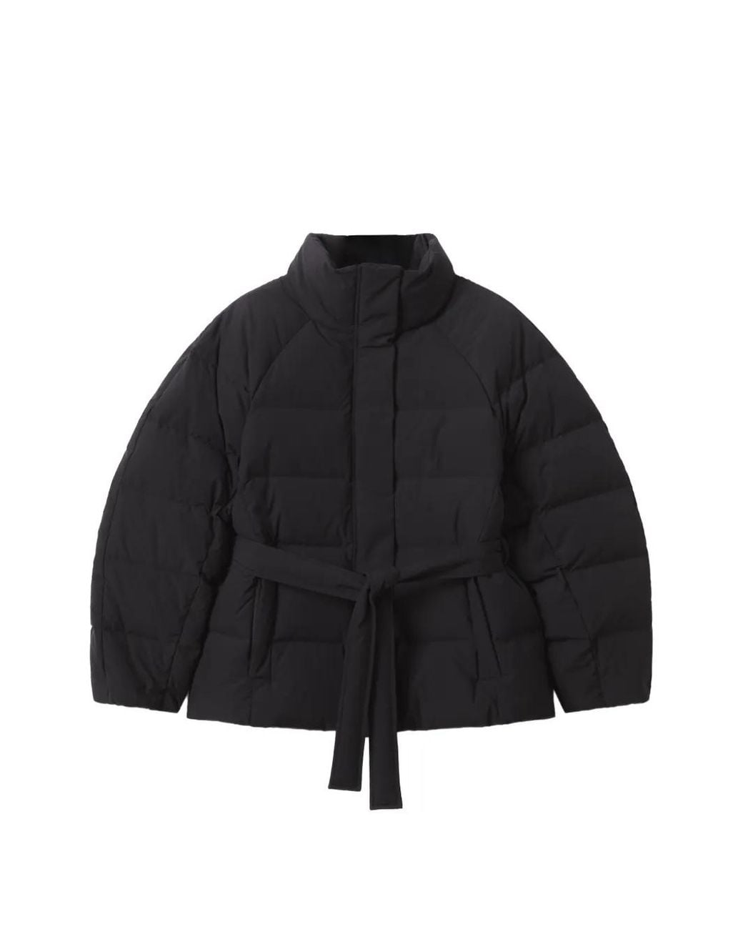 Maison Kitsuné Black Belted Quilted Coat