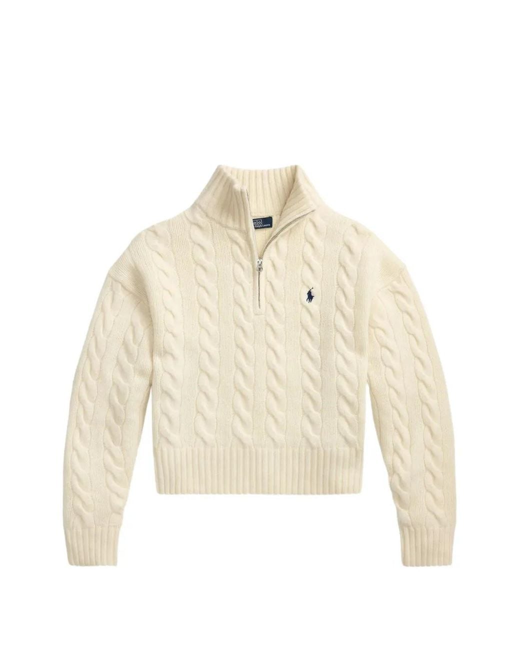 Polo Ralph Lauren White Cable Wool-Cashmere Half-Zip Sweater
