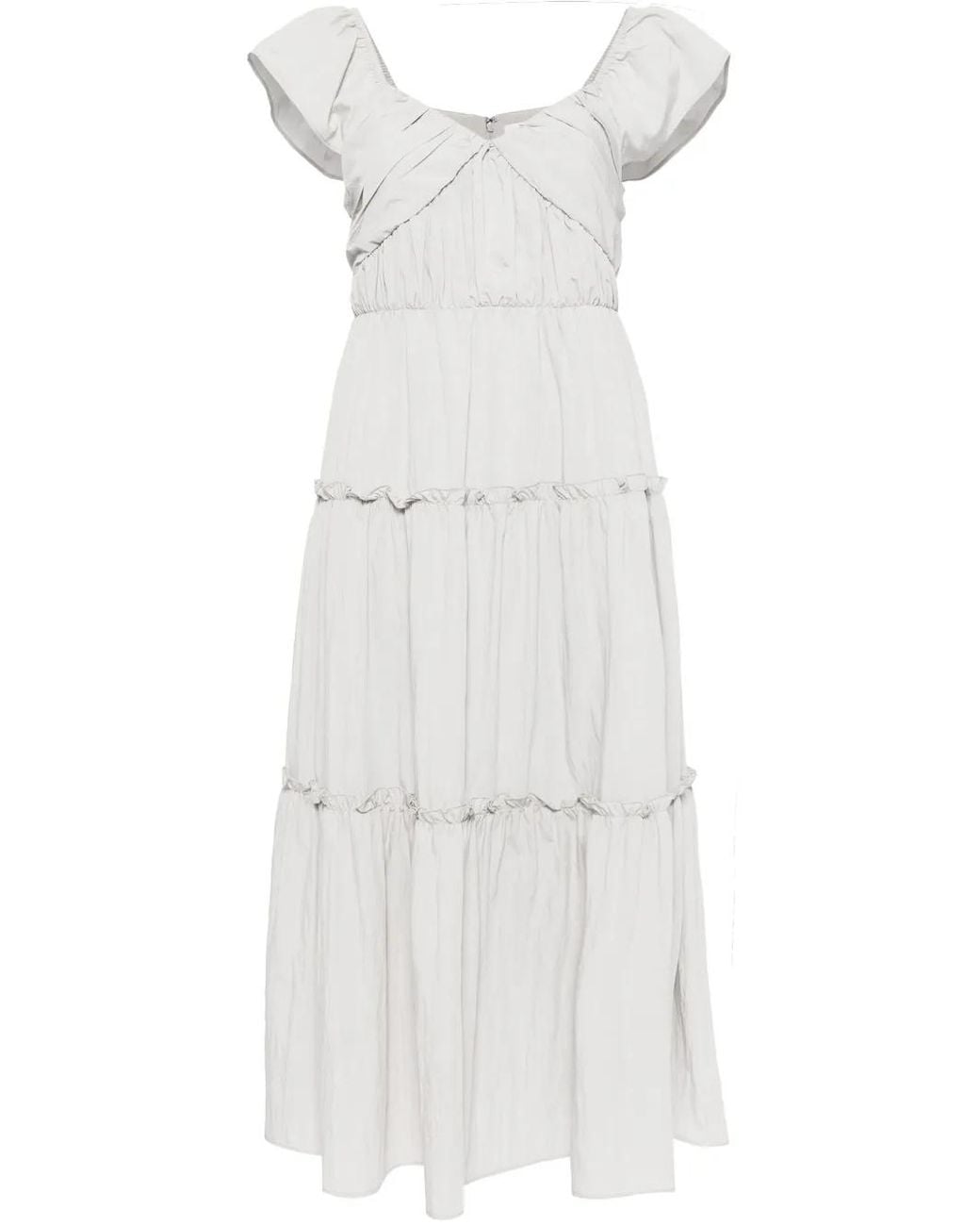 B+ AB White Pleated Tiered Midi Dress
