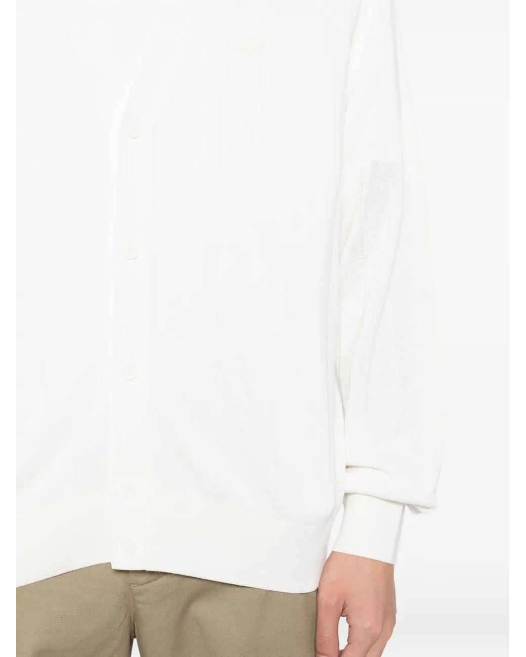 Lacoste White Ribbed-Knit Cardigan for men