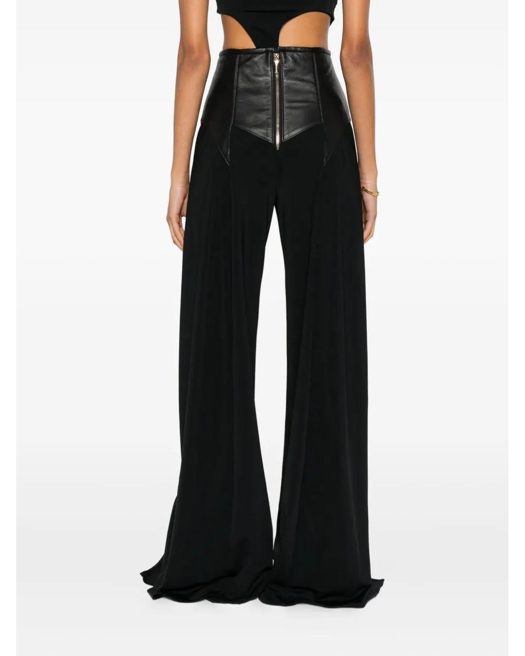 MITILIANE COUTURE Black Leather-Insert Trousers