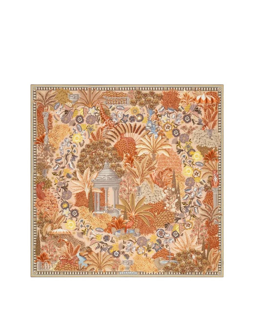 Ferragamo Natural Garden Print Silk Scarf