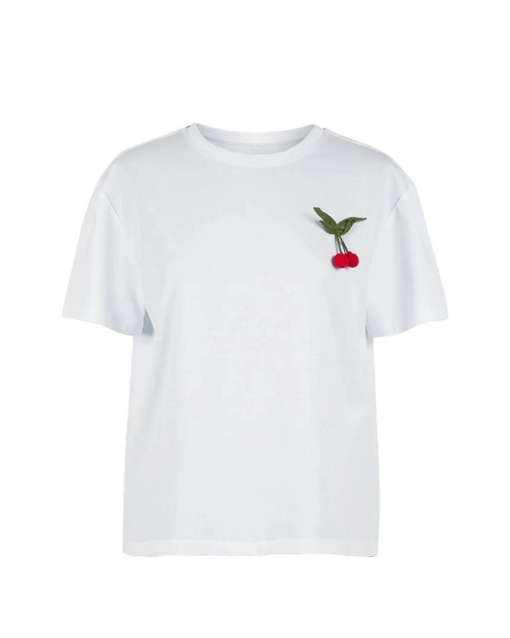 Twinset White Regular T-Shirt With Crochet Brooch